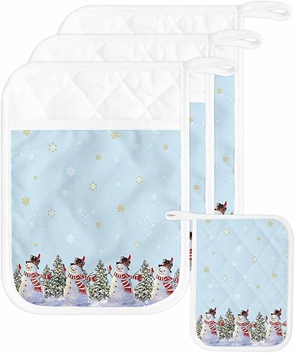 Miniatura 45 de Juego de 4 agarraderas de tela de rizo antideslizantes y aislantes de calor con bolsillo, guantes gruesos para horno, posavasos para hornear