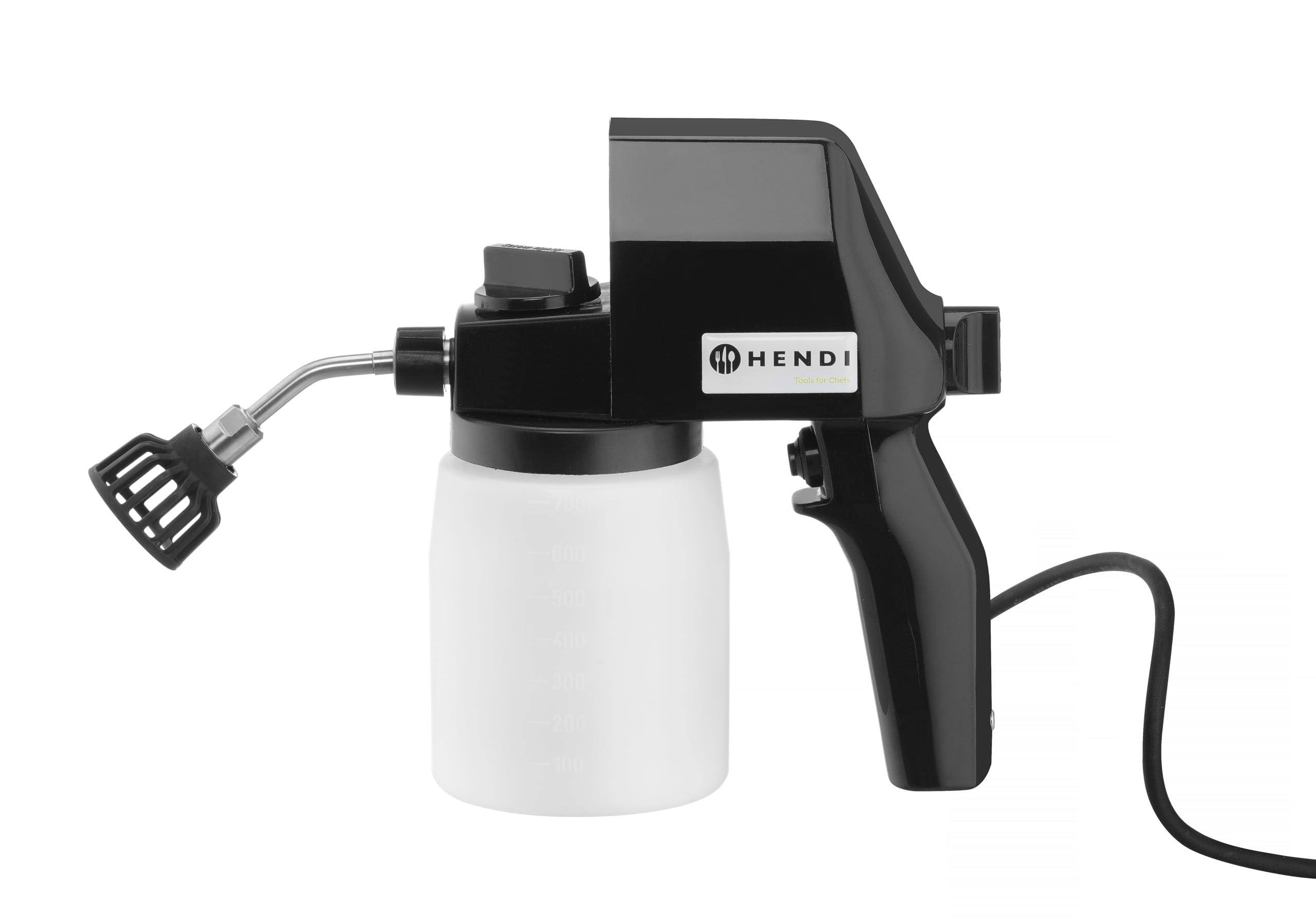 HENDI Spruzzatore alimentare elettrico, nebulizzatore, spray, pistola a spruzzo atomizzatore, senza BPA, dosatore da cucina, 700ml, 60W, 230V, 0-160 bar, 220x90x(H)240mm, acciaio inox, HDPE