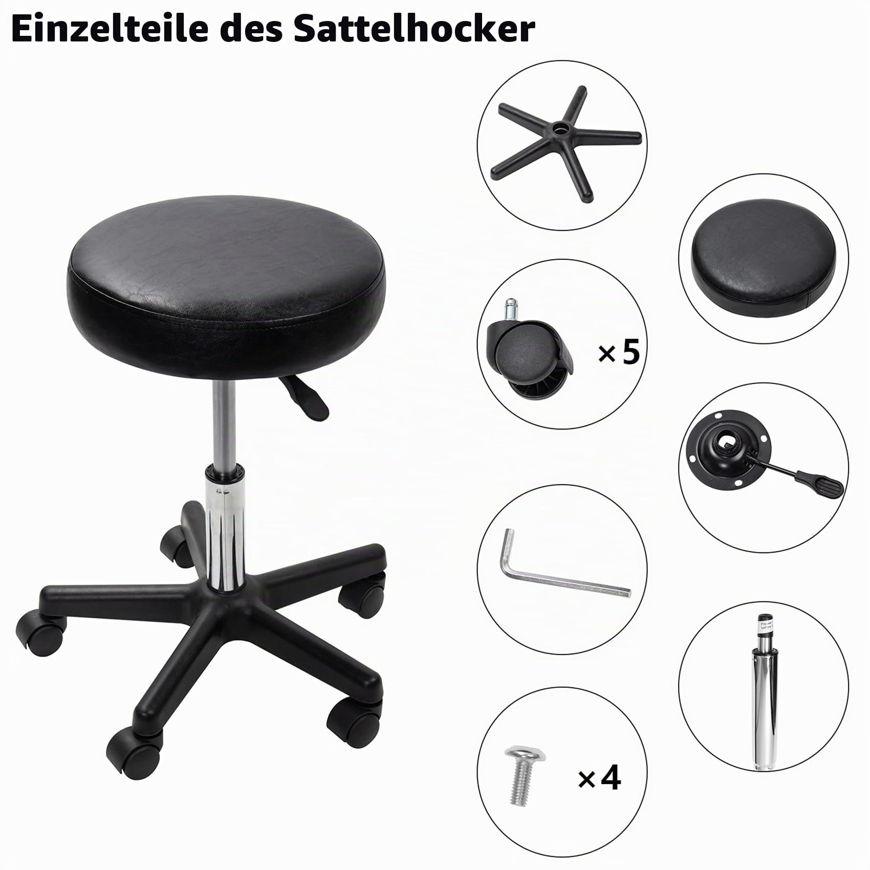 Display4top Schwarz Einstellbare Rollkissen Tattoo Massage Hydraulische Salon Hocker mit Zurück, 5 Wheels