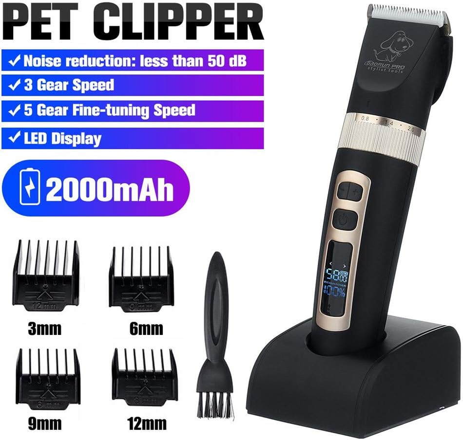 BAORUN P9 Dog Hair Trimmer with various guide combs and cleaning brush