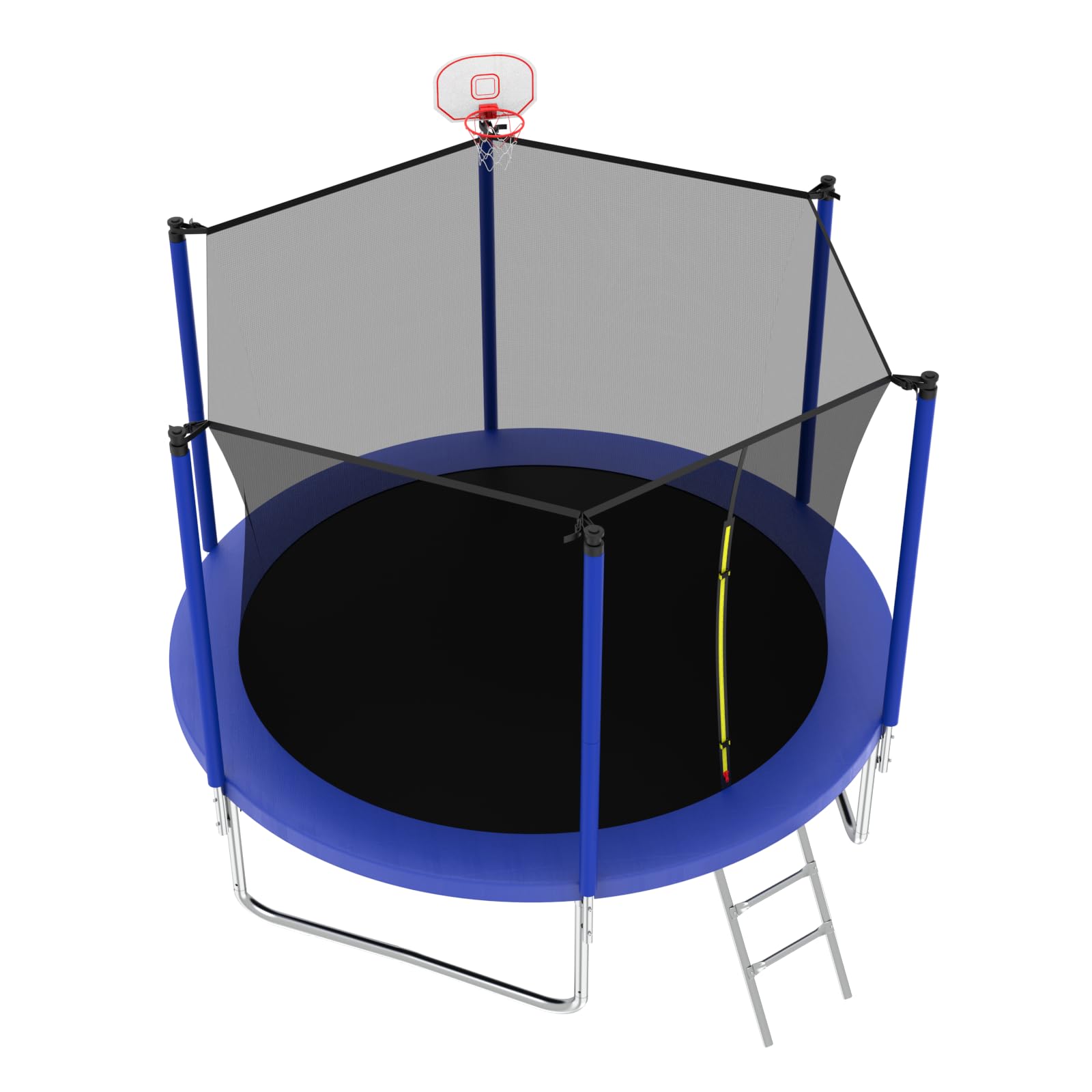 Merax 8FT Outdoor Round Trampoline with Net Enclosure Basketball Hoop, Spring Cover Pad and Ladder for Kids Adults, Round Outdoor Recreational Kids