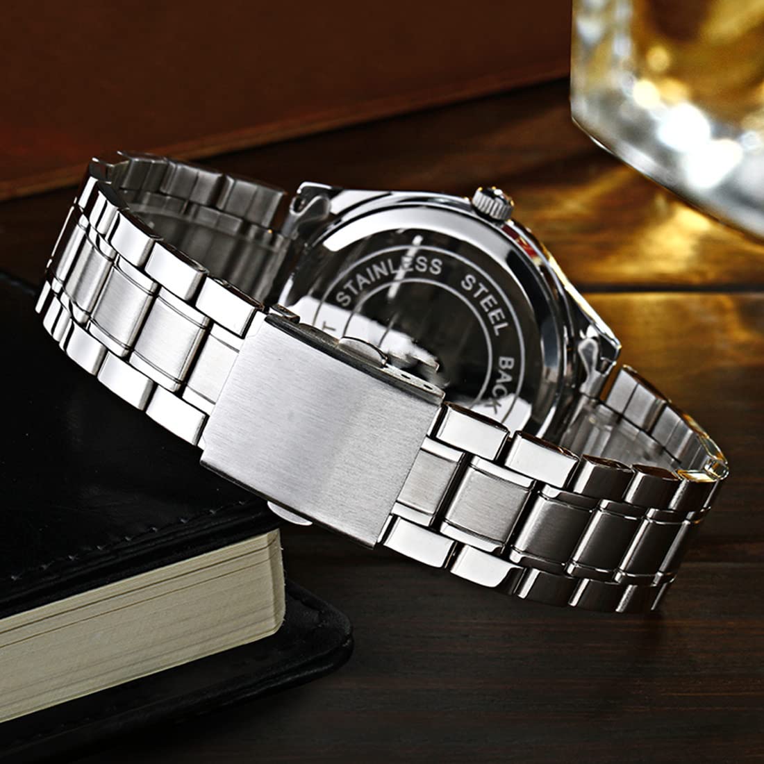 Reloj de pulsera para hombre y mujer, fácil de leer, de cuarzo, clásico, de acero inoxidable, resistente al agua, de negocios, de acero inoxidable, blanco (Men White), Movimiento de cuarzo