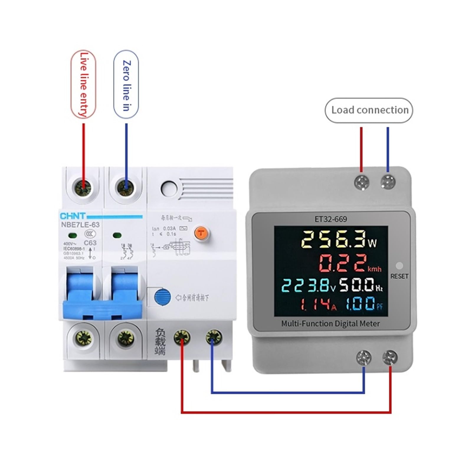 Medidor Contador De Energía Monofásico CA 45-65Hz Frecuencia Potencia Corriente Voltaje Eléctrico Carril Din Vatios Monitoreo De EnergíA