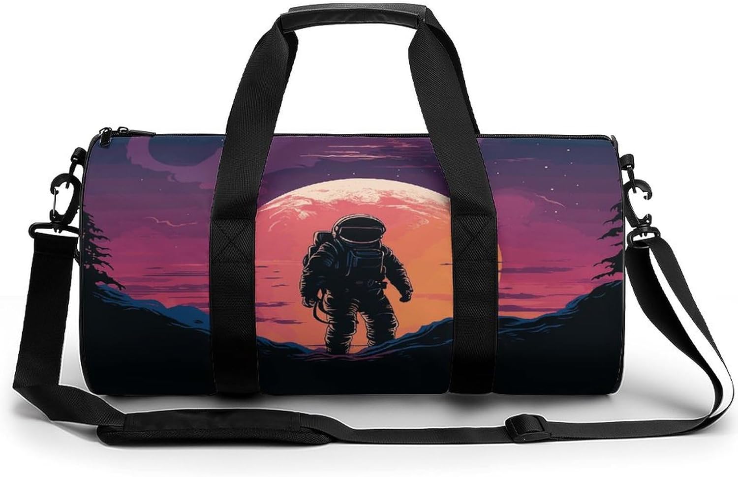 Aesthetic Sports Bag for Women Cool Astronaut Printed Duffle Travel Bag for Men Women Mini Workout Bags Cylindrical Gym Bag