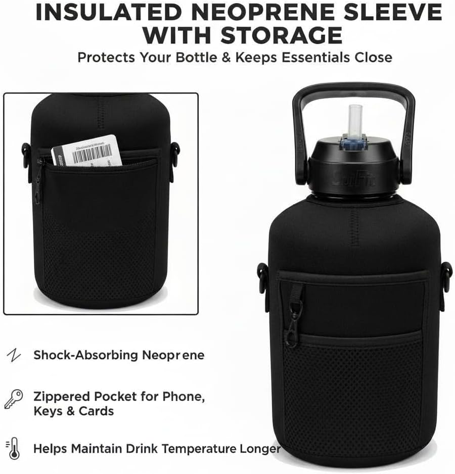 Half Gallon Water Bottle – 64oz / 2.2L Leakproof Gym Jug with Handle, BPA-Free, Sleeve & Straw Bundle - Image 4
