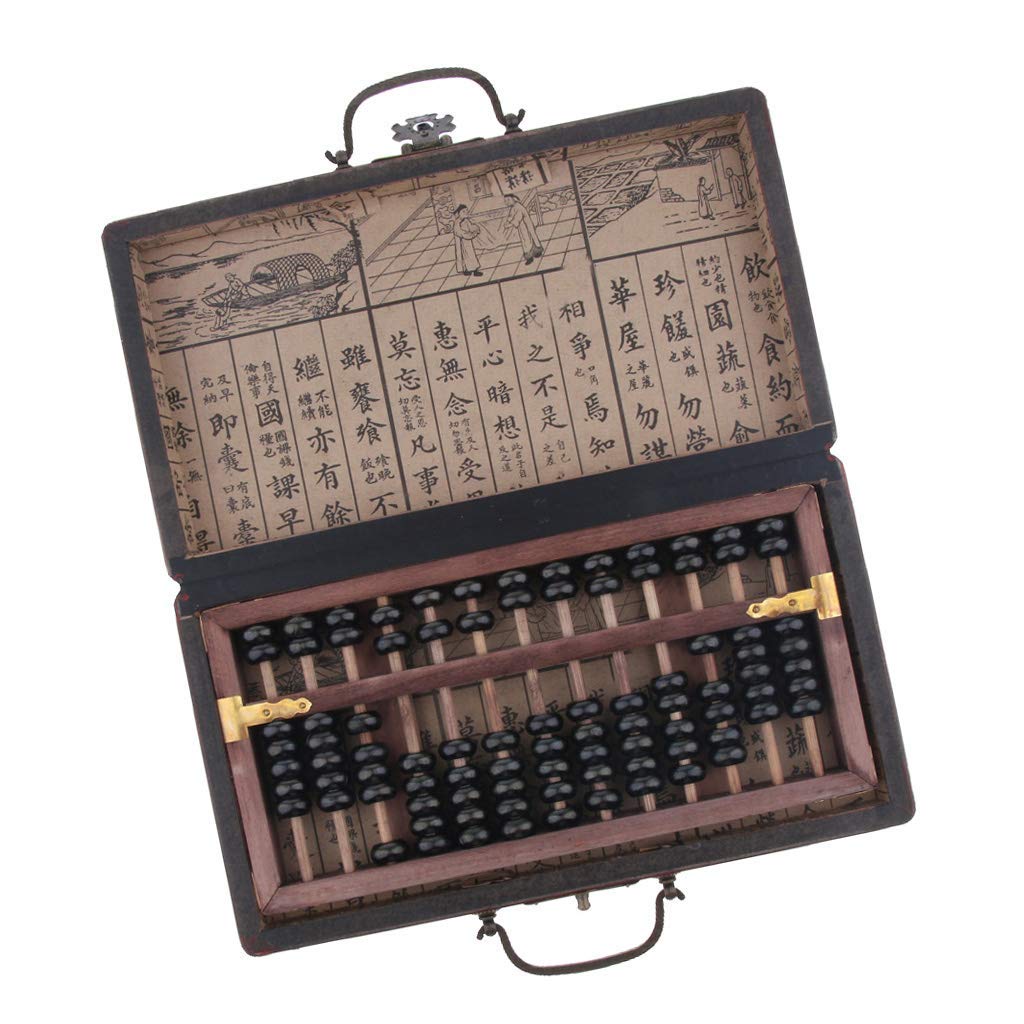 Boulier de Perles en Bois Vintage Chinois Outil de Calcul Arithmétique avec Boîte de Rangement
