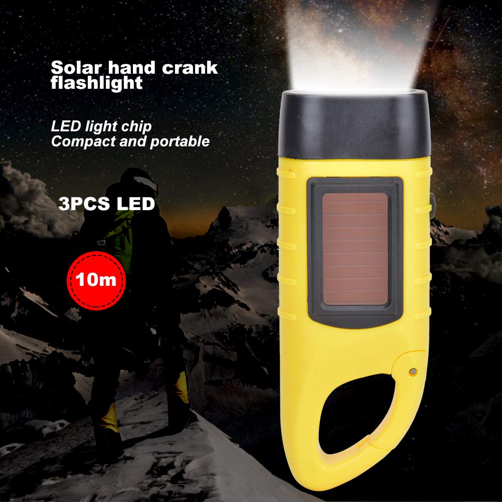 Torcia Solare A Manovella D'emergenza, Portatile LED In ABS Giallo, Per Campeggio E Arrampicata