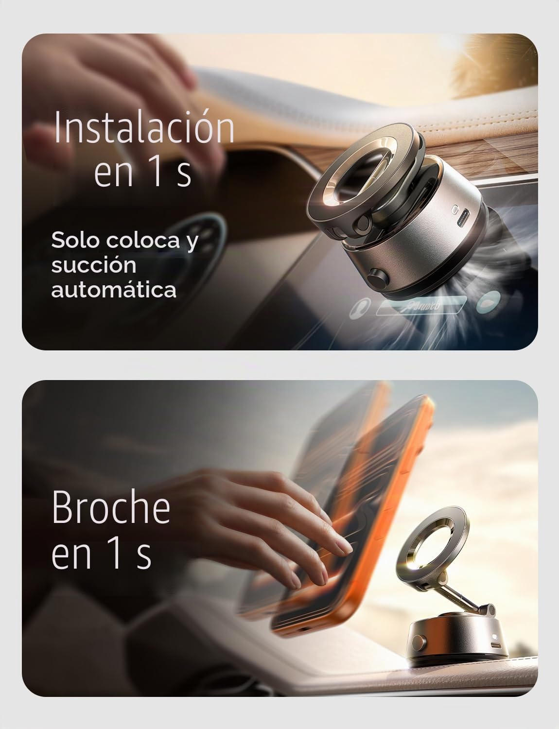 LISEN Soporte de coche Magsafe con ventosa eléctrica - [Adsorción automática] [17 + kg de potencia de succión ultra] 2025 plegable soporte de teléfono móvil al vacío para iPhone 16 Pro Max 15 14 Negro
