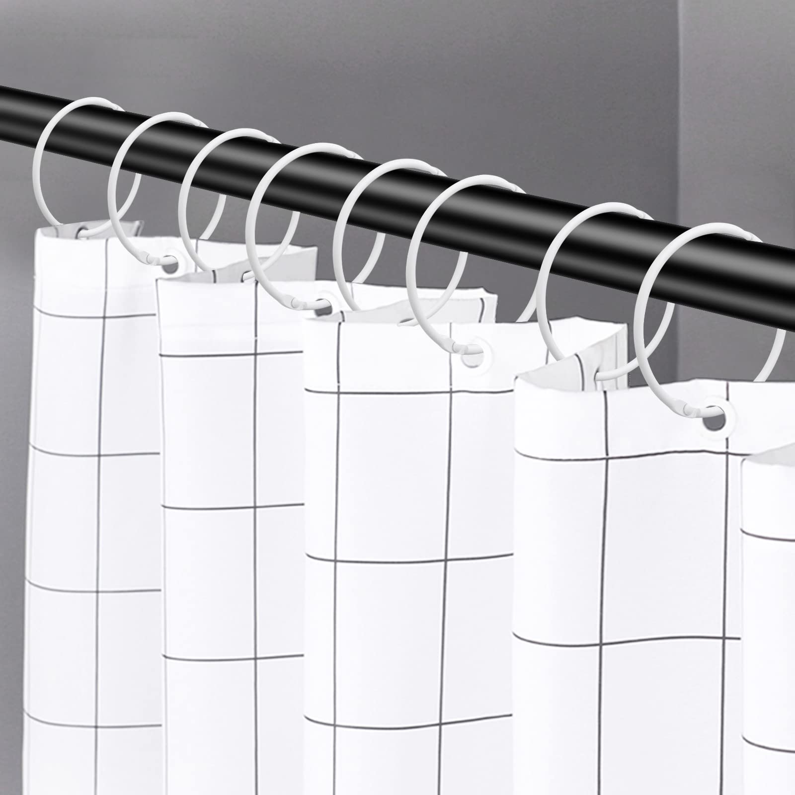 Lot de 24 anneaux de rideau de douche ronds en métal antirouille pour tringle de douche de salle de bain (A-blanc)