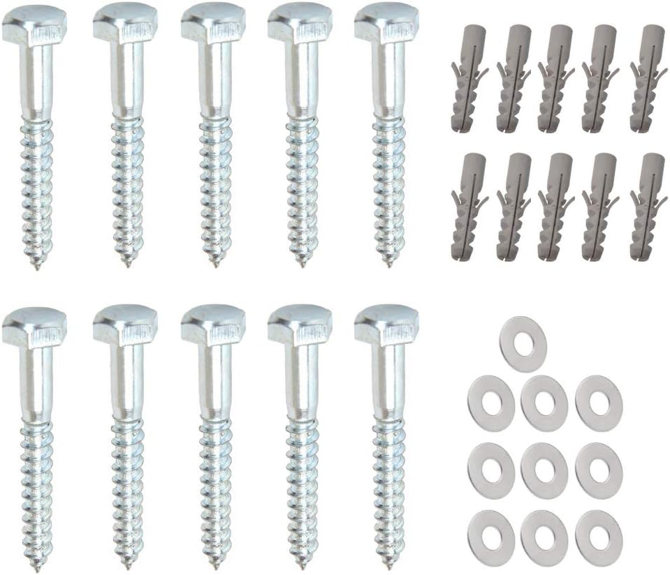 Royal Apex 10 Pcs Galvanized (G.I) Hex Head Coach Screws with Washer & Plug Wood Working for Holding Together Heavy Timber, and Concrete Working. (10mm, Length 4 Inch)