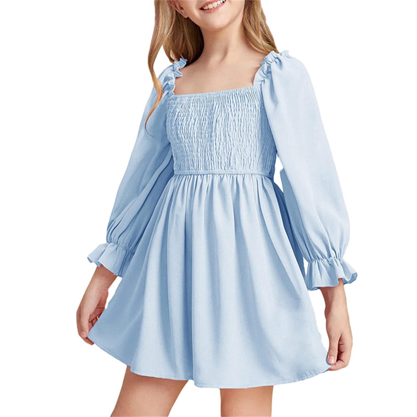 Cokbyavla Girls Light Blue Big Dress Shorts,Black Dress For Teens 12-14 Juniors Dresses Little Blue Floral Dress Tween Birthday Shirt White Graduation Dress For 5 Year Old Clothes