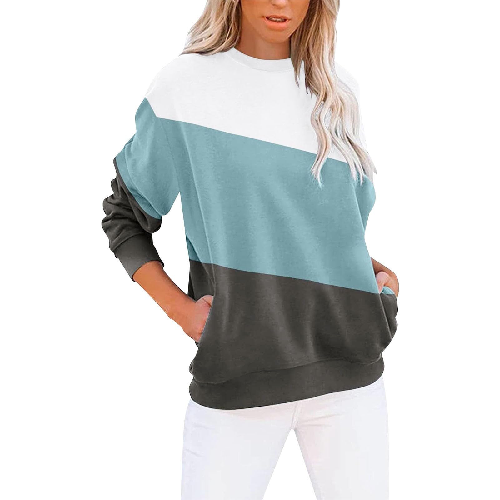 Womens Oversized Sweatshirts Fall Crewneck Long Sleeve Pullover Sweatshirt Trendy Lightweight Outdoors Tops Pockets