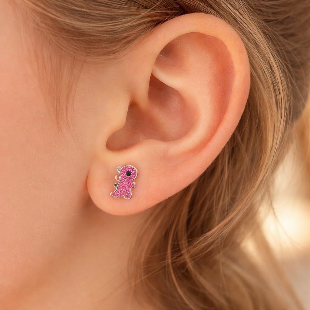 ICYROSE 925 Sterling Silver Set of 3 Pairs Dinosaur with crystal Small Stud Earrings (Nickel Free)
