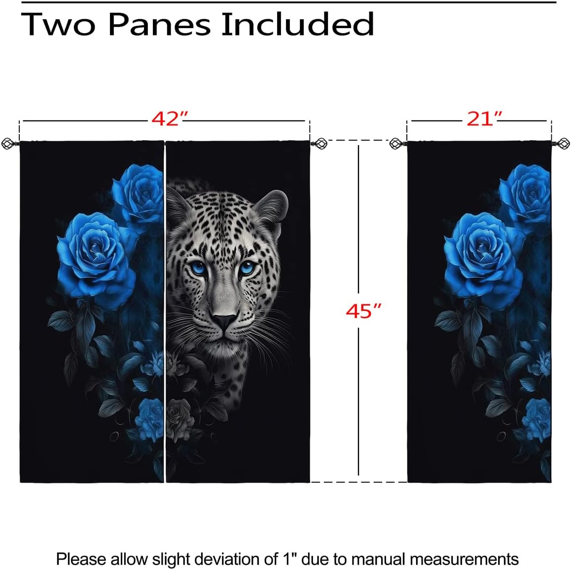 Leopard Blackout Curtains for Girls Boy Home Decor, Blue Rose Flower 3D Cheetah Animal Safari Grommet Thermal Insulated Drapes Darkening Window Curtain for Bedroom Living Room, 42 x 45 Inch