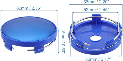 Miniatura 6 de ACROPIX Tapones centrales para llanta de automóvil de 2.362 in, 5 clips, con adhesivo azul, paquete de 4
