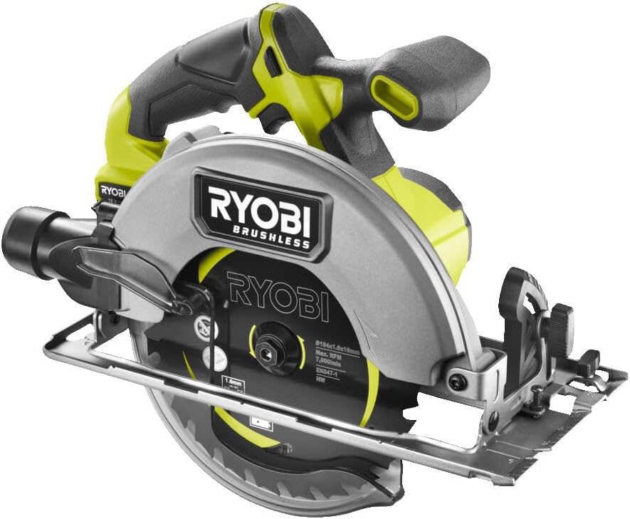 RYOBI - Scie Circulaire 184mm Brushless 18V ONE+ RCS18BL-0 - Coupe Profonde 62mm - Pour Découpe Plans de Travail, Chevrons & Panneaux - Batterie non incluse