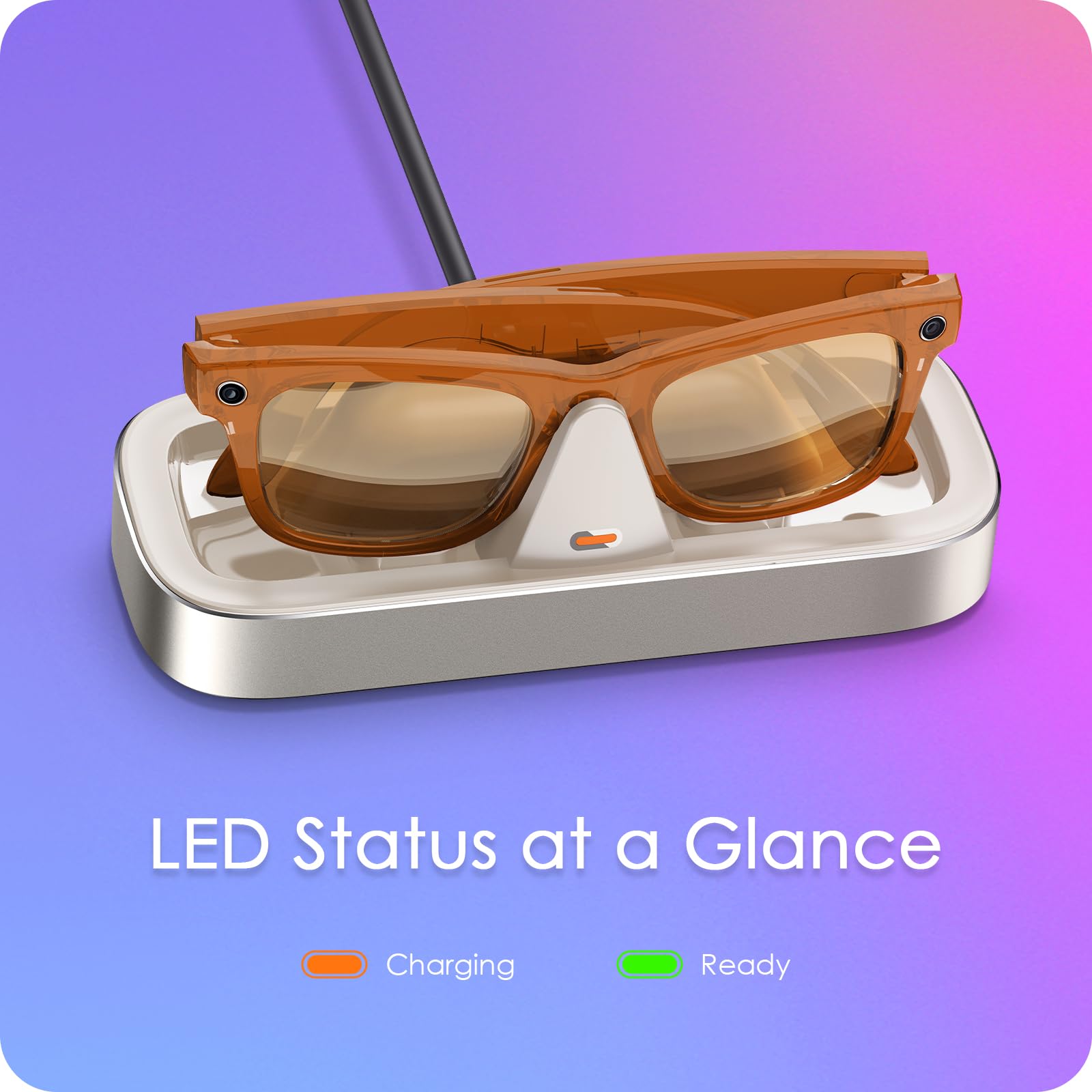 Estación de carga para gafas Meta Ray-Ban Wayfarer, Skyler, Headliner y cargador Oakley Meta HSTN con indicador LED (alimentado por USB-C - Starlight)