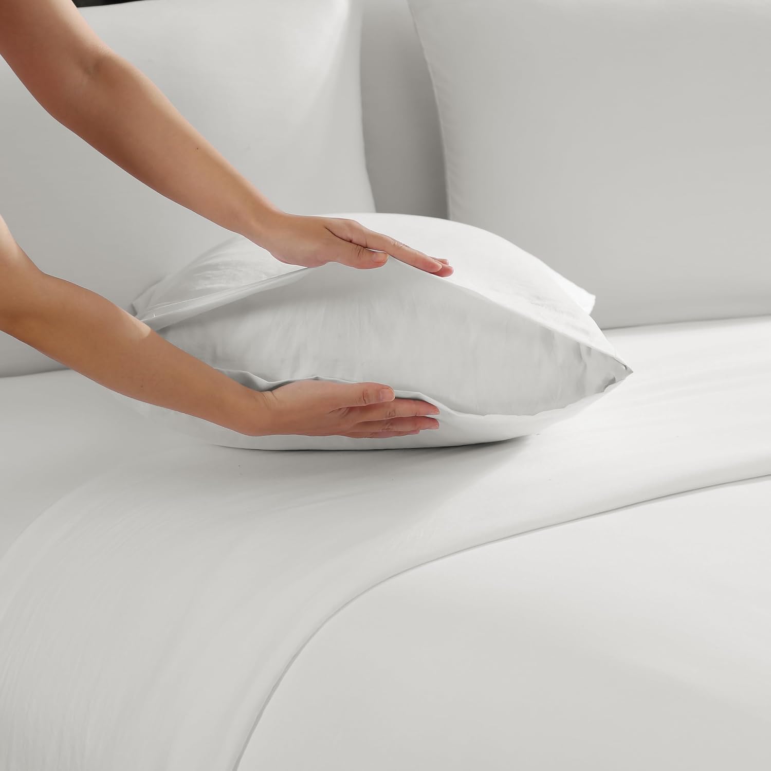 ELLE Decor Garment Washed Solid Microfiber 6-Piece Bed Sheet Set, 12-inch Deep Pocket, Queen, White