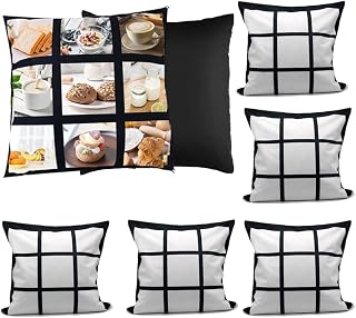 XIYAN 5PCS Sublimation Blanks Polyester Pillow Case with 9 Panel, Throw Pillow Covers 16 x 16 Inch for Sublimation Printing Sofa Couch DIY Blanks Pillow Case, No Pillow Insert (9 Panel)