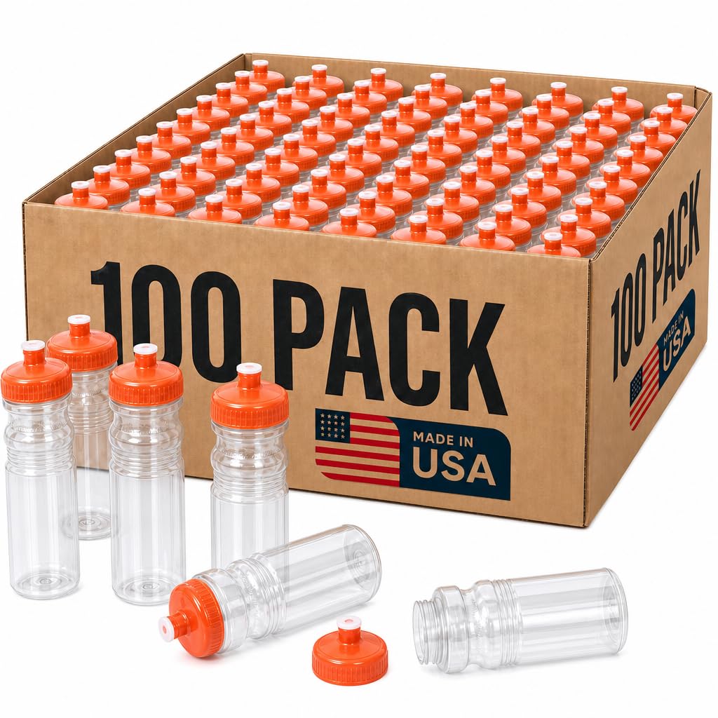 Rolling Sands BPA-frei, 680 ml, transparent, mit orangefarbenen Wasserflaschen, 100 Stück, hergestellt in den USA