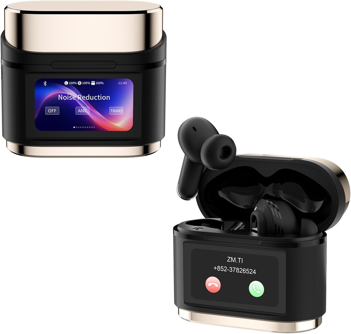 Touchscreen Earbuds with Screen Wireless Active Noise Cancelling Blue Tooth Ear Buds Active Noise Canceling Bluetooth ANC Touch Screen Earbuds with Touch Screen case for Small Ear canals