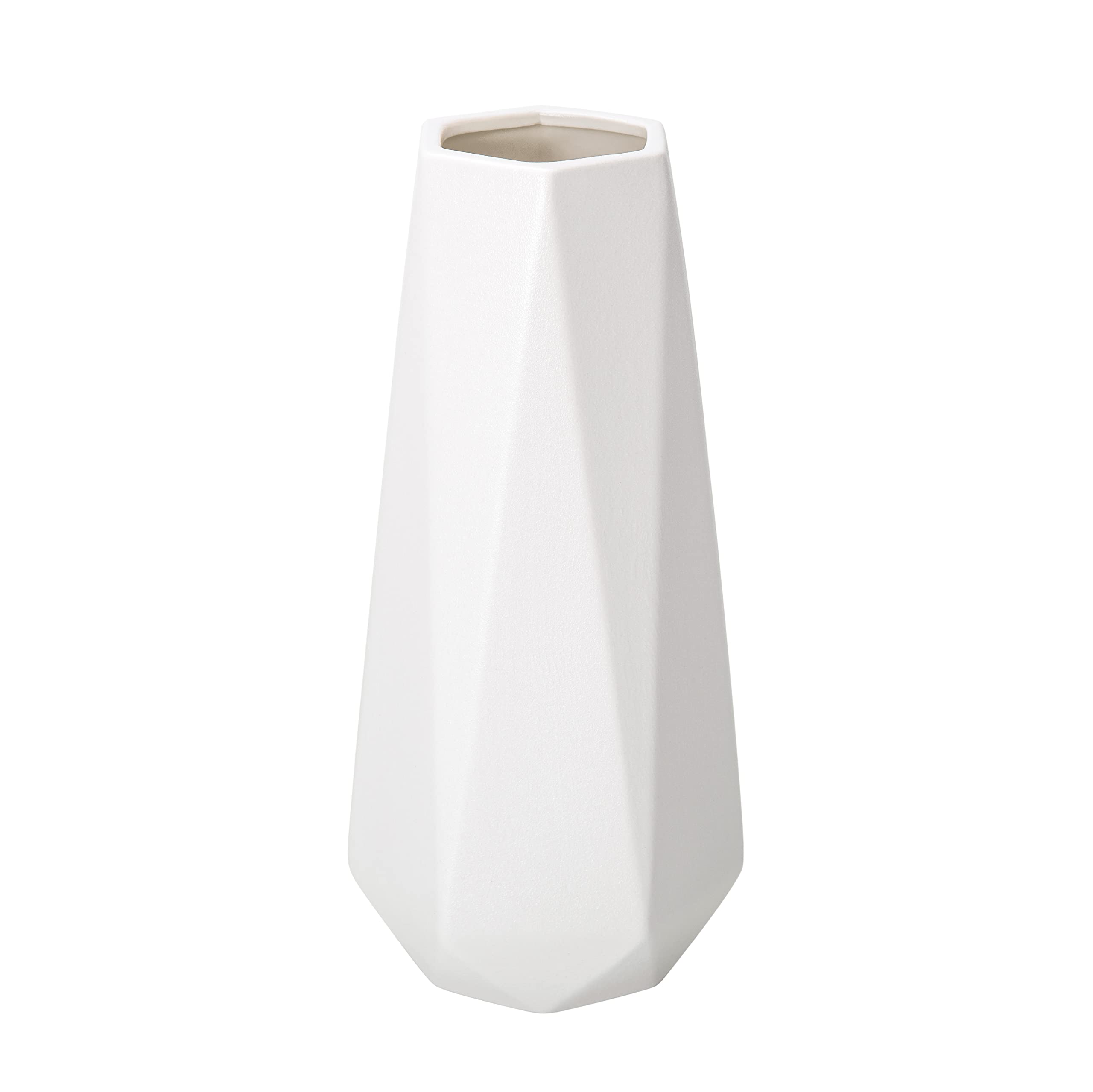 D'vine Dev11 Inch Snow White Ceramic Vase, Geometric Handmade Craft Flower Vase with Design Box Packaged, VS-GM-SW-11