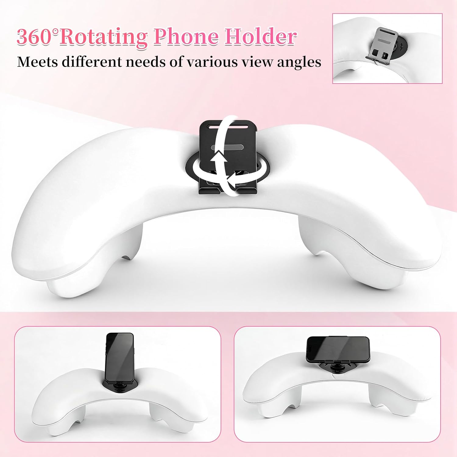 ANGNYA Arm Rest for Nails Tech with 360° Built-In Phone Holder, U-shaped Nail Tech Arm Rest Detachable Nail Tech Arm Rest Pillow Cushion for Salon and Home Use