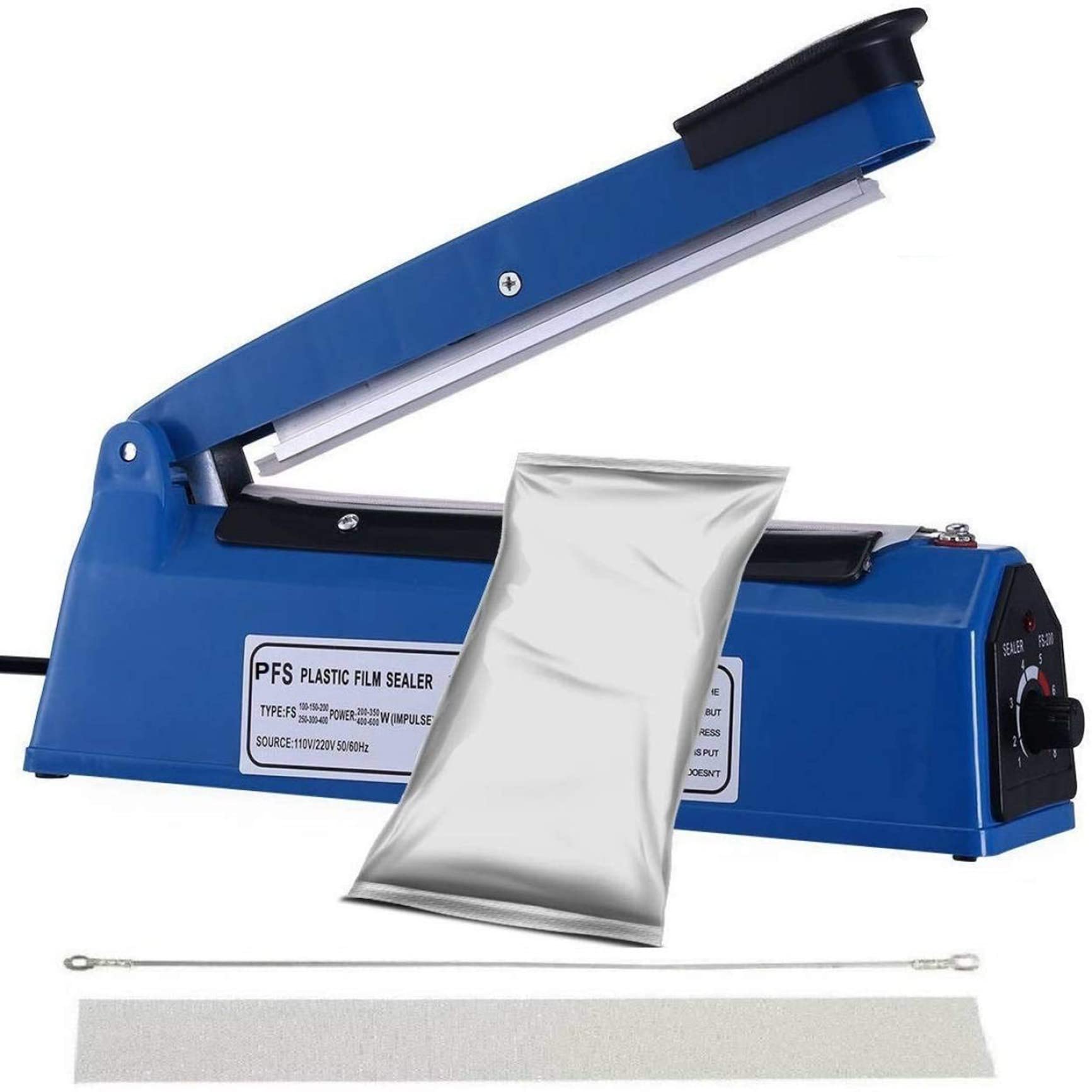 NIVAYO Heat Sealing Machine for Plastic Bag 8 Inch Packing Machine With 1 Extra Heating Element | Packaging Bag Seal Hand Home Polyethene Impulse Electric Manual Plastic Sealer Machines, Blue (8 Inch)-image-4