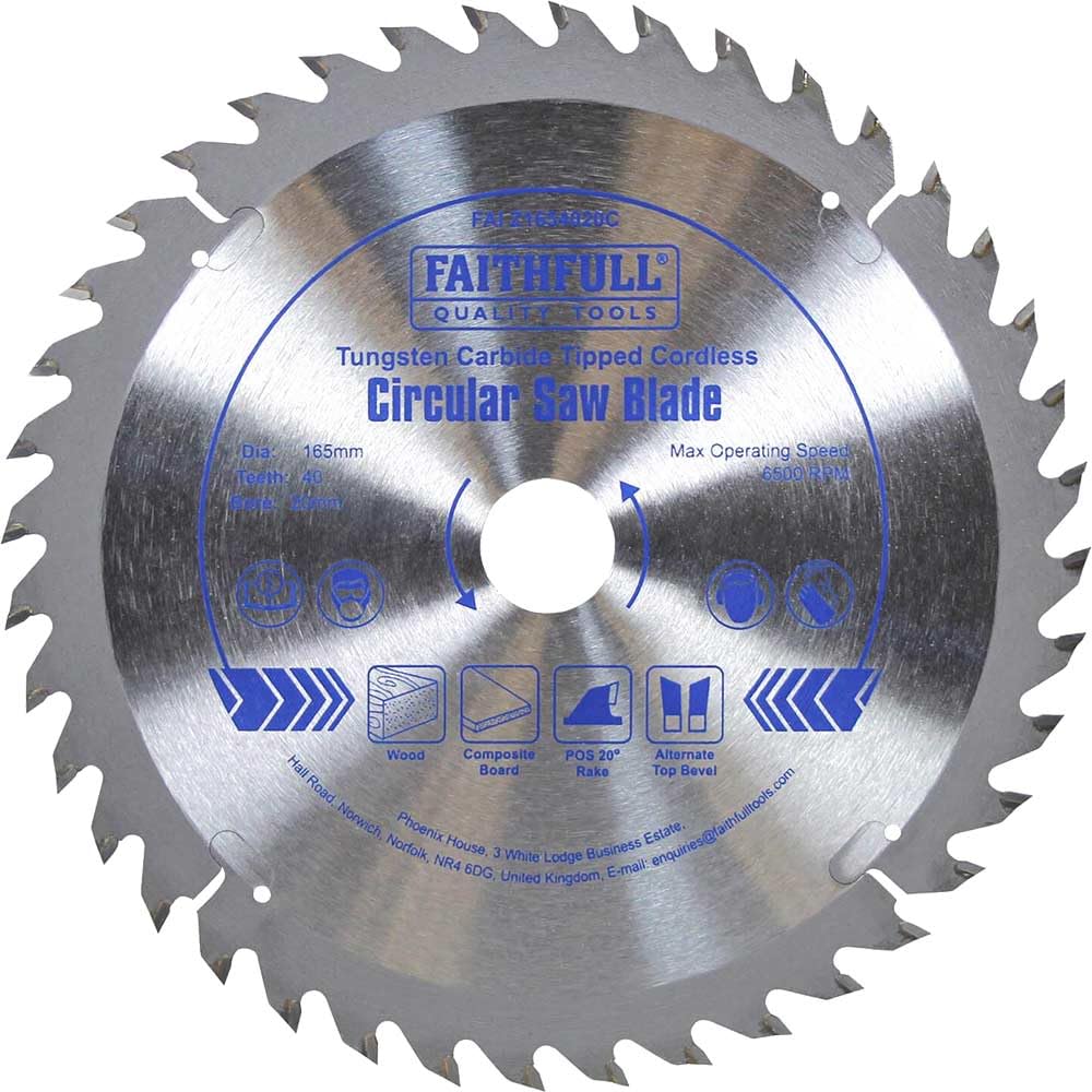 Faithfull Tct Cordless Trimsaw Blade 165 X 20Mm X 40T Pos