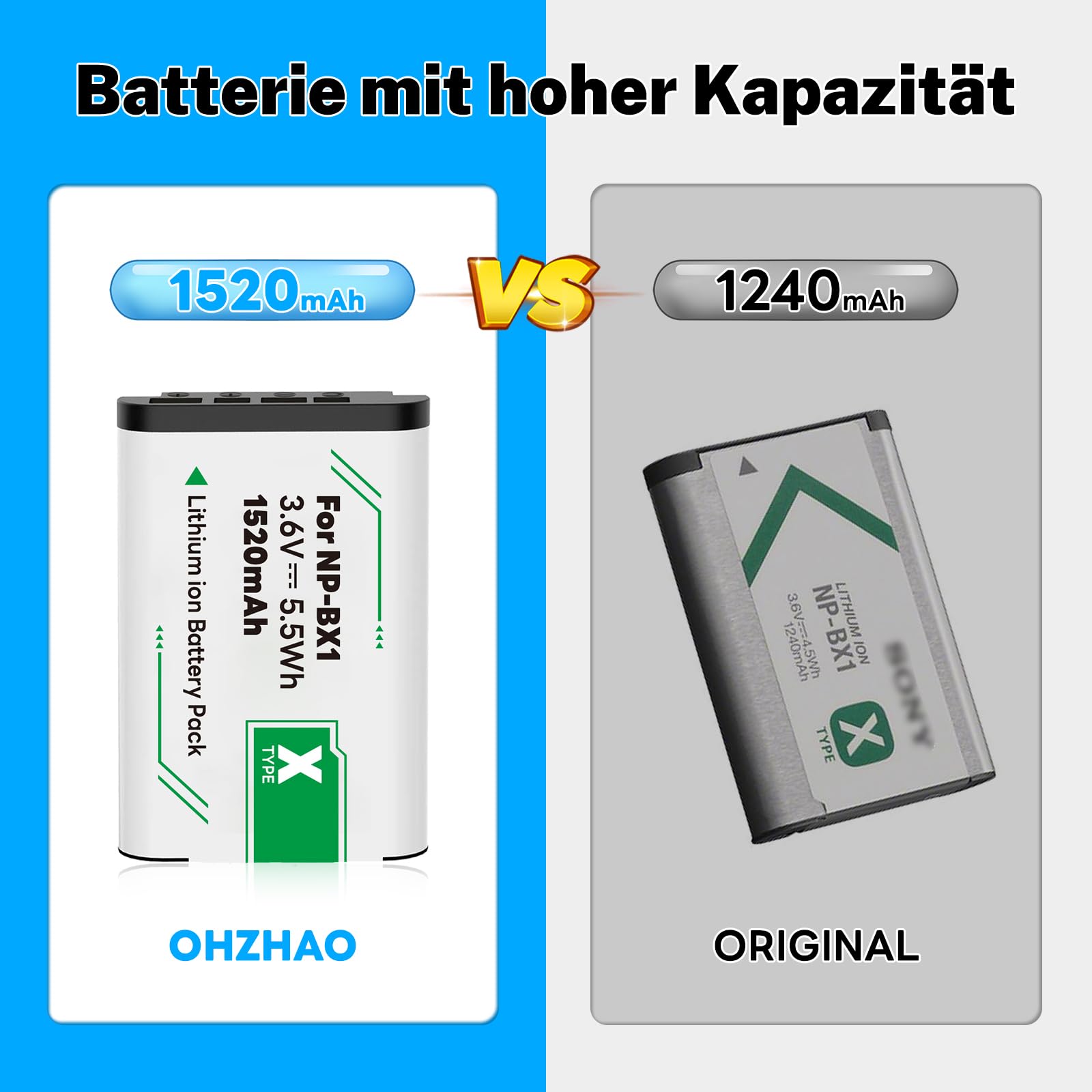 3er-Pack 1520mAh NP-BX1 Akku mit Ladegerät,Hohe Kapazität Akku für Sony NP-BX1, ZV-1, ZV-1 II, Cyber-Shot DSC-RX100, DSC-RX100 VII/VI/V/IV/III/II/VA (M7-M2), HDR-CX405, FDR-X3000, HX300