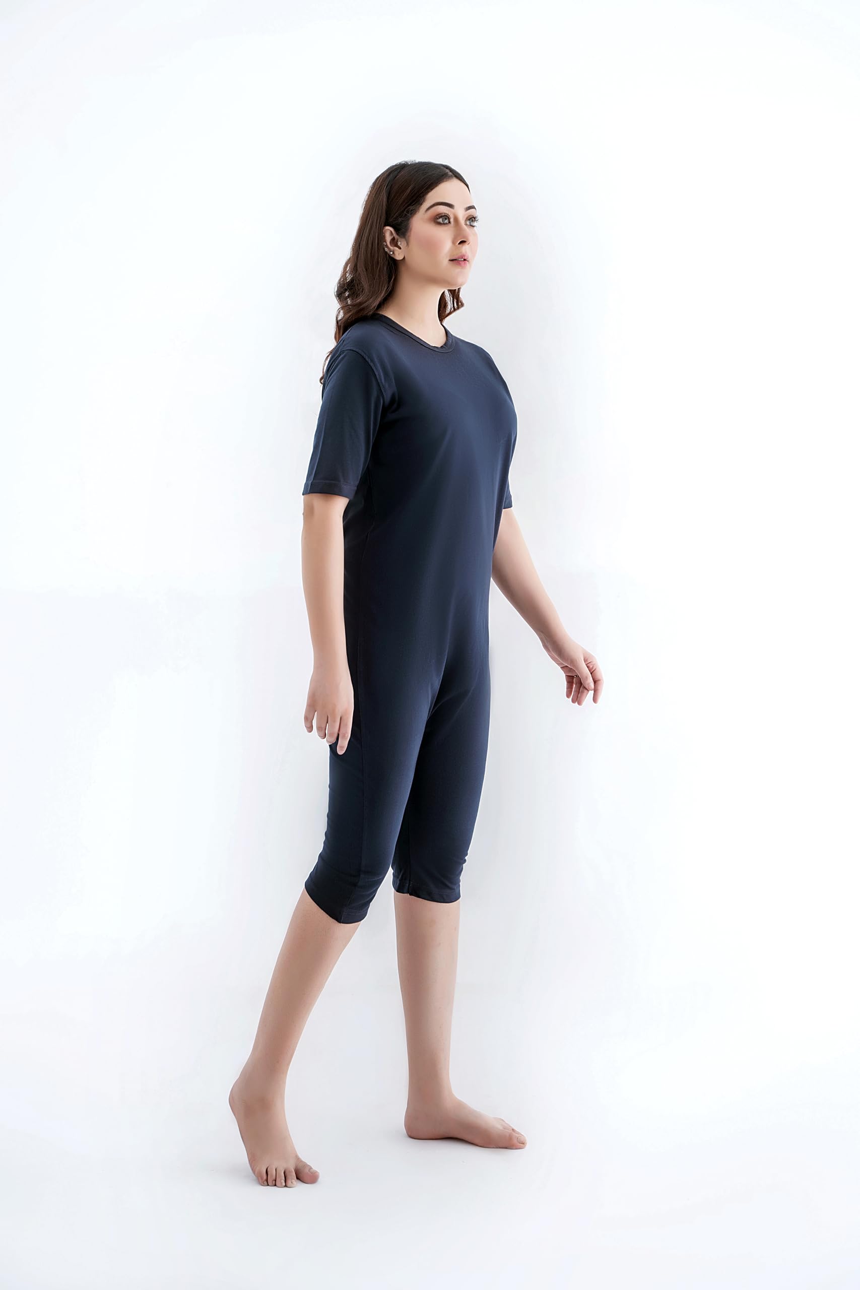 Comfort & Care Apparel Unisex Care Body Undershirt i majtki piżama, krótki rękaw, ciemnoniebieski garnitur z zamkiem błyskawicznym z tyłu, nietrzymanie moczu dla seniorów i demencji