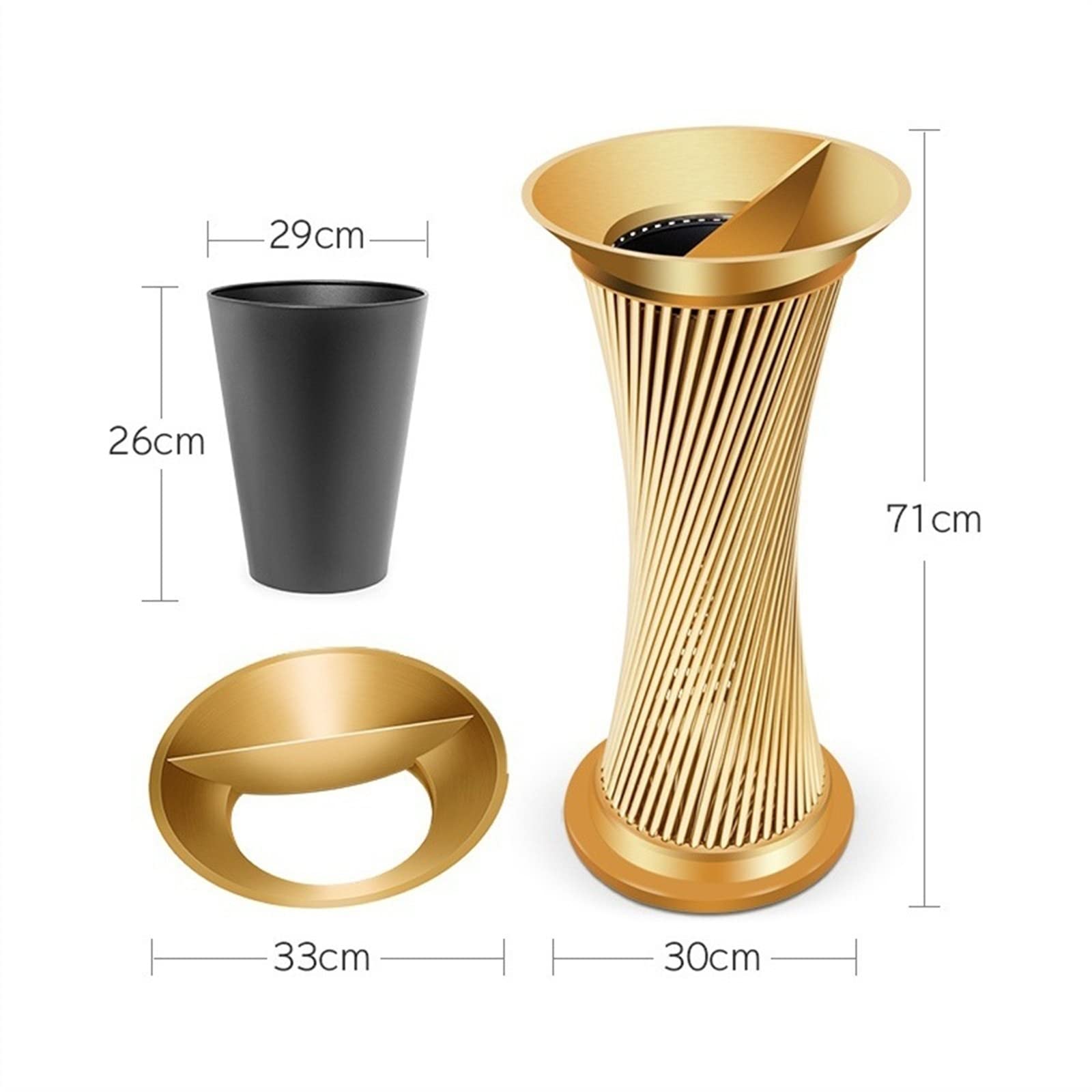 DFEDHF Garbage Cans Outdoor Commercial Garbage Can Stainless Steel Garbage Bin Open Top Trash Bin Indoor Large Trash Cans Vertical Cigarette Butt Smoke Bin Outside Trash Bin(Gold-One Size)