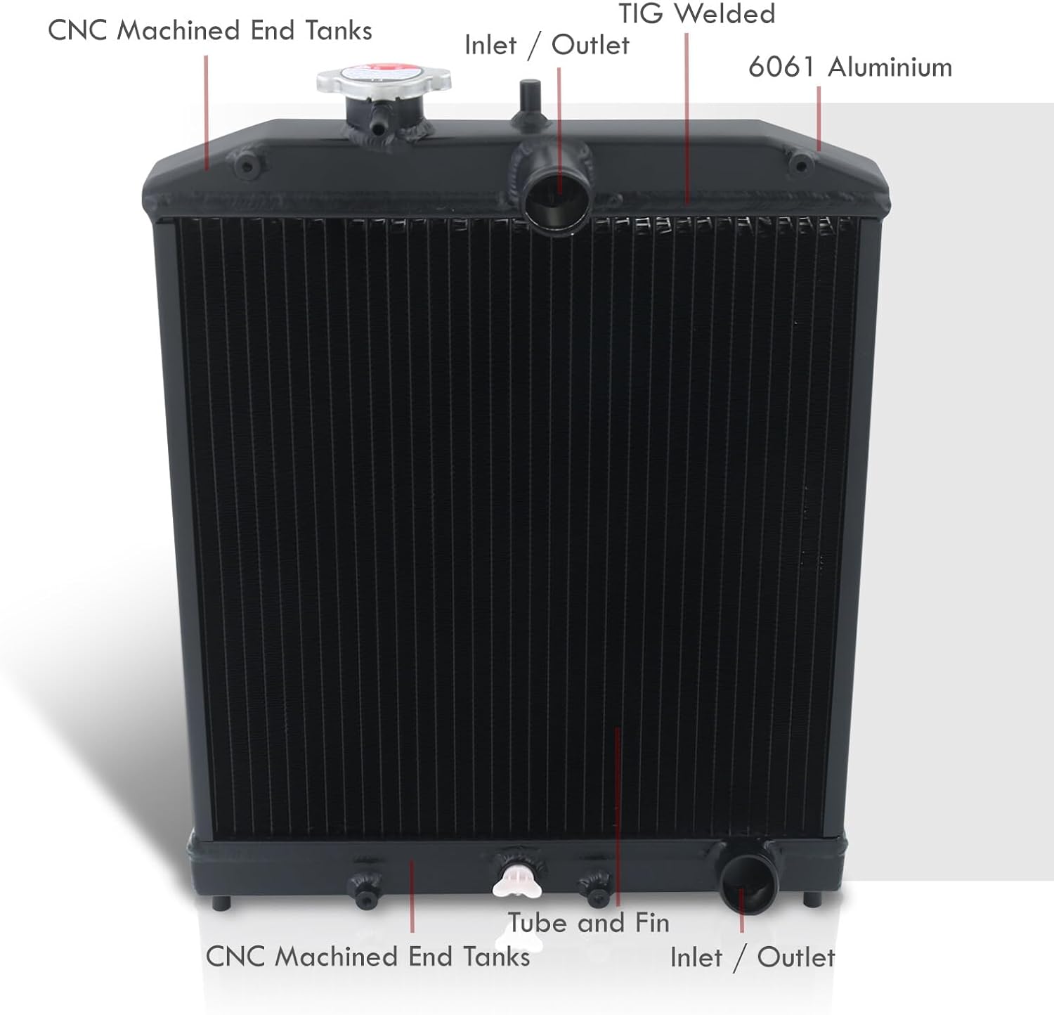 AJP Distributors Dual Core 2 Row T-6061 Full Aluminum Radiator Cooling JDM Black Compatible/Replacement For Civic CRX Del Sol EF EG EK D15 D16 Manual M/T 1992 1993 1994 1995 1996 1997 1998 1999 2000