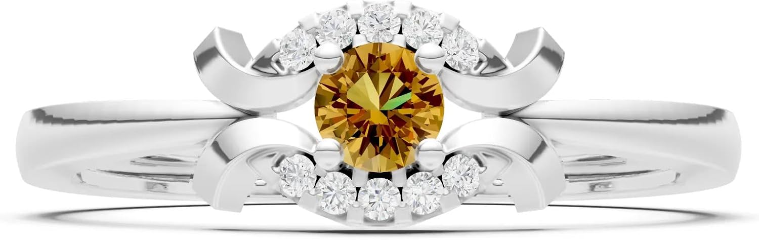 PEORA Round Cut Citrine Stackable Band Available in Solid 10K, 14K or 18K Ring – White, Yellow or Rose Gold