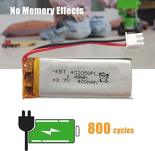 Miniatura 4 de Batería de polímero de litio KBT 3.7V 400mAh 402050 Baterías de repuesto de iones de litio recargables Lipo con conector JST