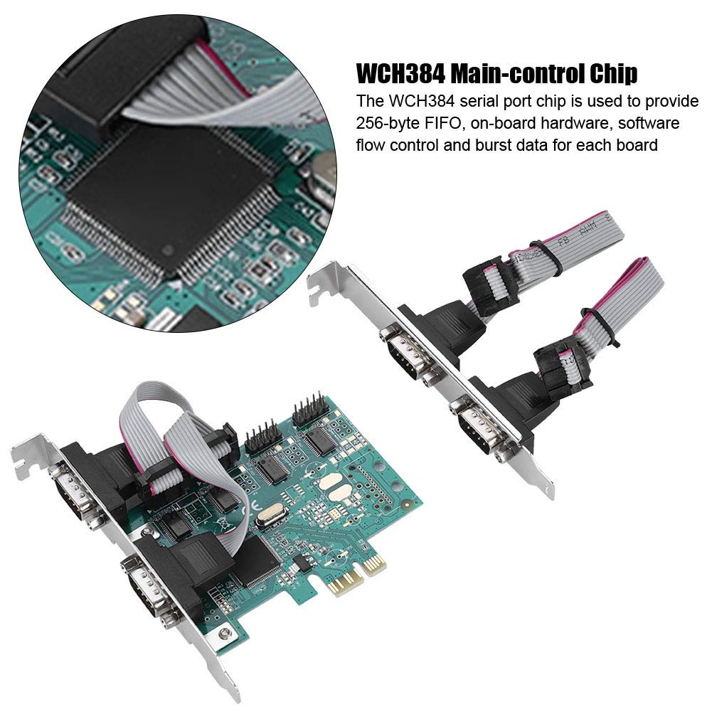 PCI-E a RS232 Convertidor de Adaptador de 4 Puertos PCIE a RS232, Tarjeta de expansión de Controlador PCI Express, Tarjeta de Puerto Serie PCI-E RS232 para PC de Escritorio con Soporte bajo