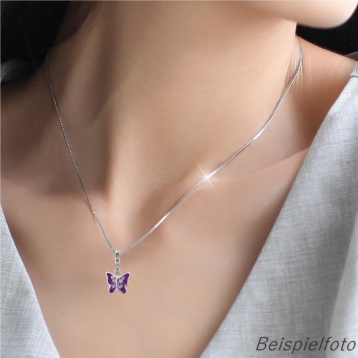 Goldene Hufeisen GH* Kids Petite breloque papillon en cristal améthyste violette en argent 925 véritable pour filles, enfants, femmes et bébés Idée cadeau, Verre Argent sterling émail verre Argent