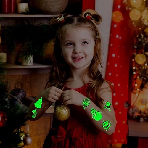 Miniatura 6 de Partywind Tatuajes temporales de Navidad que brillan en 160 estilos para rellenar calcetines de niños, suministros de decoración de fiesta de