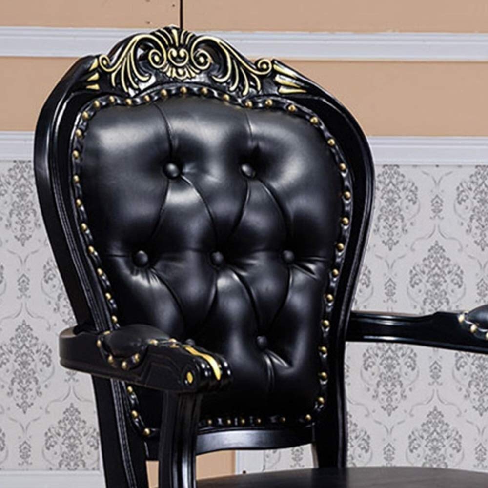 彫刻装飾付き木製椅子 黒革座面 彫刻装飾付き木製椅子 黒革