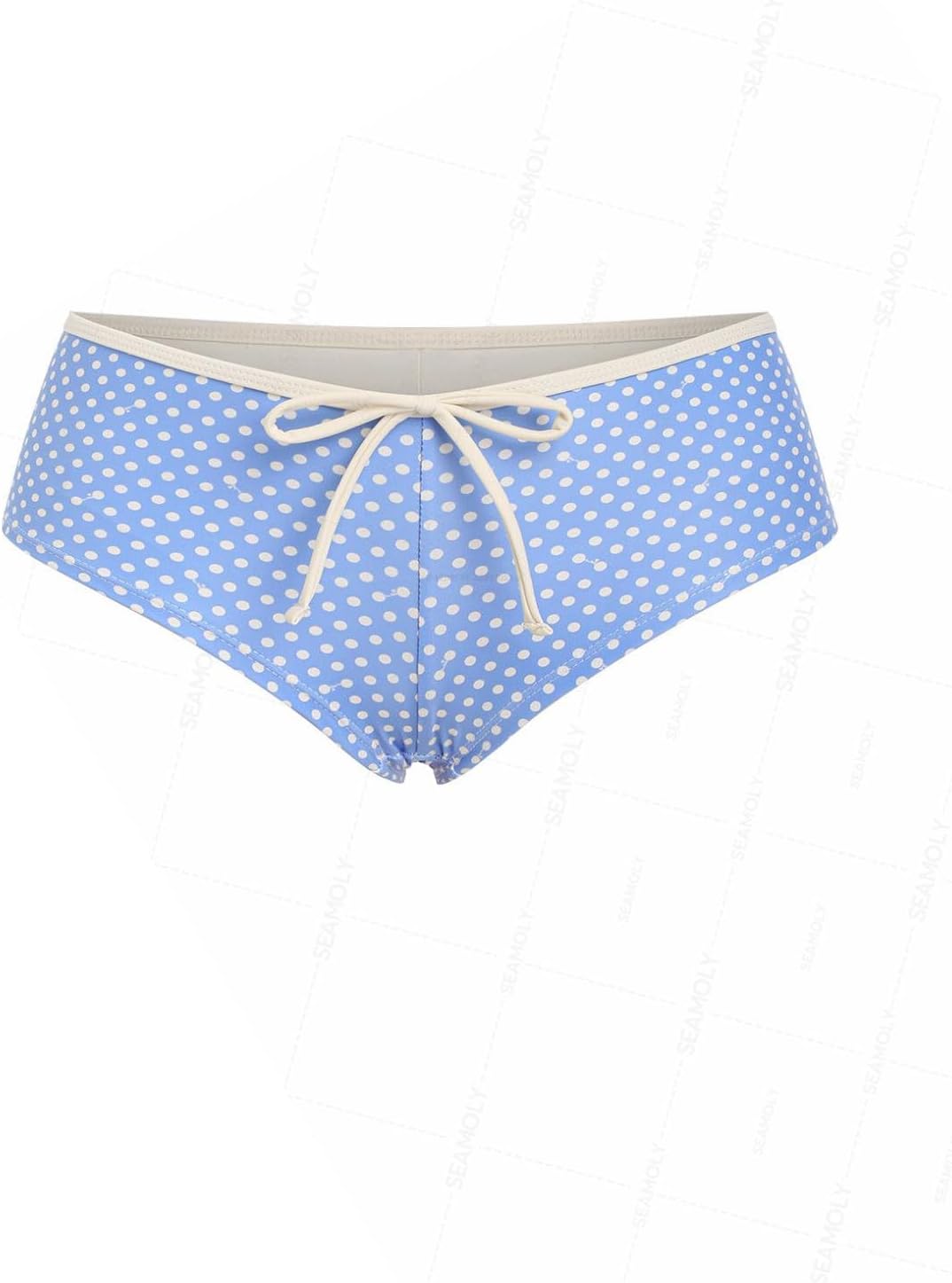 seamoly Deep Blue Polka Dots Print Bowknot Decor Beach Swim Bottom Boyshorts