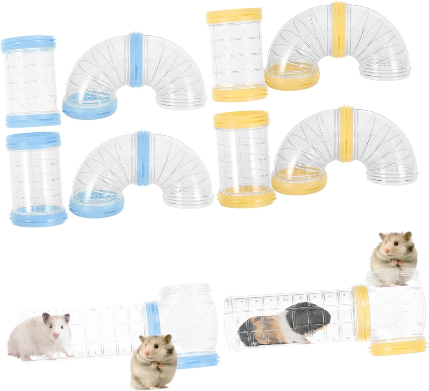 2 Sets DIY Hamster Clear Tube Tunnel Kit External Cage Expansion Accessories for Small Pets Like Hamsters Gerbils Guinea Pigs Plastic Transparent for Interactive Pet Playground