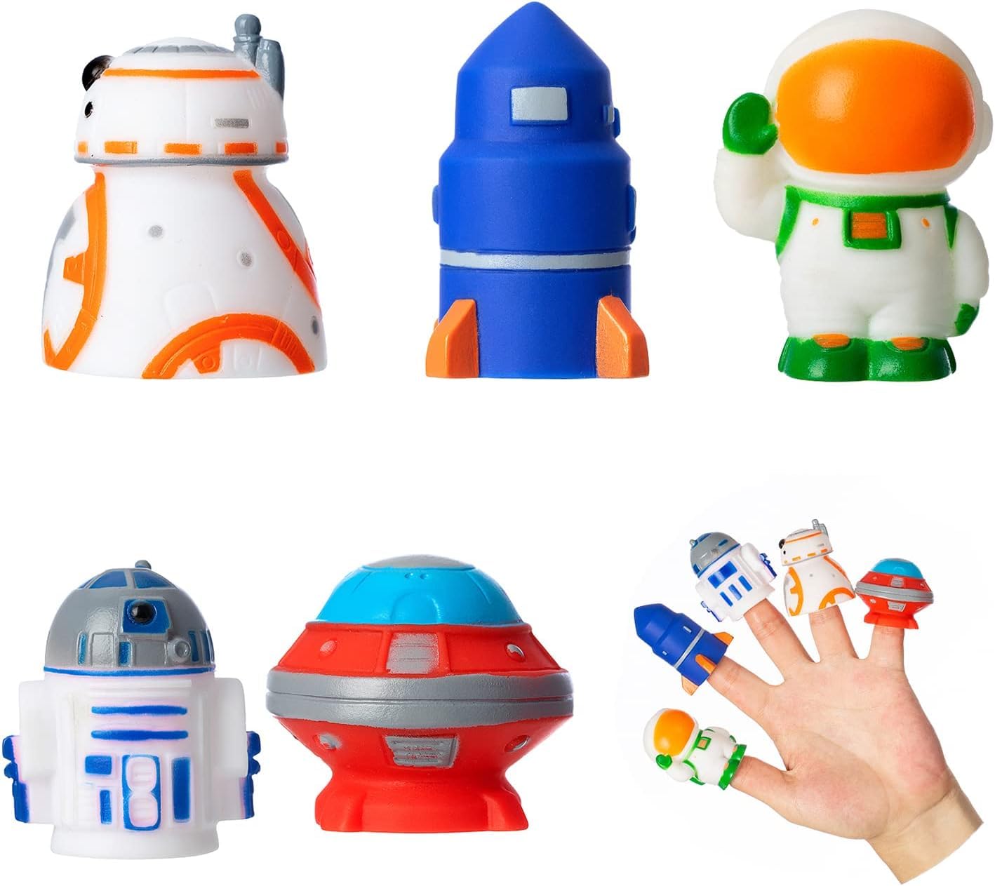 PLUSPOINT Finger Puppets Space Astroanut 5 PCS Rubber Puppets for Stories with Hands Waterproof Vinyl Cute Finger Props Figures Novelty Toys Gift for Kids Toys Party Favors Goodie Bag Fillers (Space)-picture-17