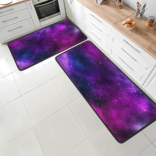 Artistic Creative - Tapete de cocina acolchado con diseño de galaxia antifatiga, juego de 2 piezas, duradero, resistente a las manchas, parte