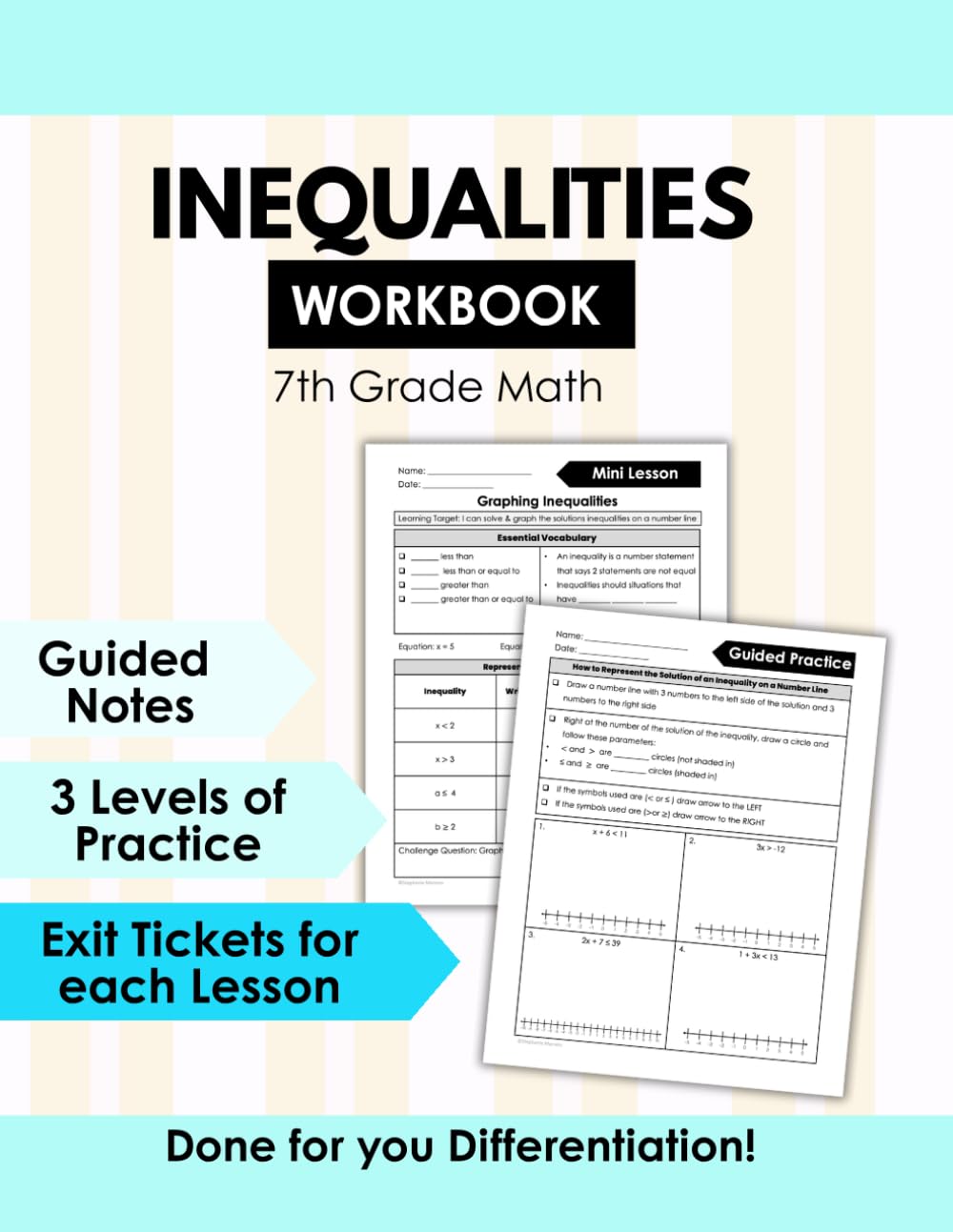 7th Grade Math Inequalities Workbook: Translating, Solving & Graphing Inequalities, Negative Coefficients & Word Problems | Guided Notes, Differentiated Practice & Exit Tickets (7th Grade Math Club)