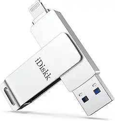 iDiskk Flash Drive de 256 GB certificado MFi para iPhone (14/13/12/11/XR/X) - Pen Drive USB 3.0 com Lightning para iPhone, iPad, MacBook, Laptops/PC