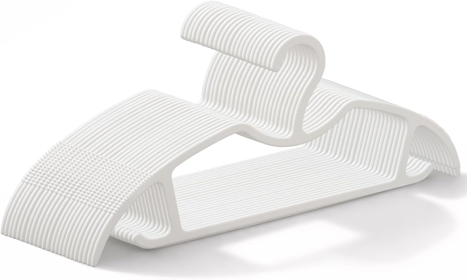 LemonRoad Upgraded 50 Pack Plastic Short Neck Hangers with Built-in Dual Hooks, Anti-Slip Slim Travel Hangers for Closet, No Shoulder Bump Smooth Finish for Shirts Dresses Pants, Not Velvet (Beige)