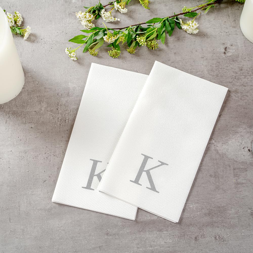 Luxenap - Servilleta rectangular de papel blanco con letra K, letra K, fuente Air Laid, Sans Serif, 15 3/4 x 8 pulgadas, caja de 50 unidades