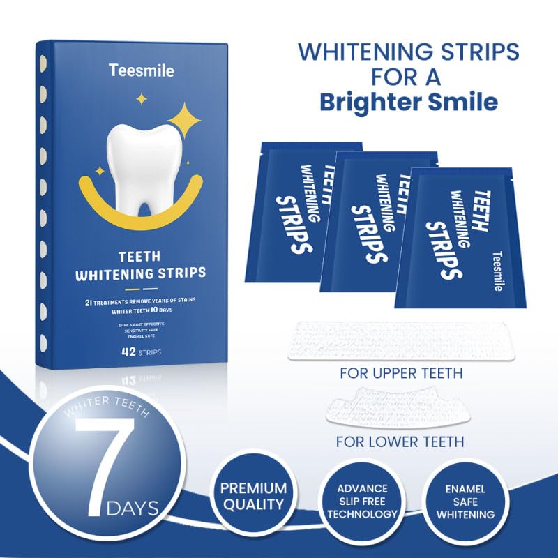 Image of Teesmile Teeth Whitening Strips Offer 21 Treatments, Gentle on Enamel and Suitable for Non-Sensitive Teeth. Safely Brighten Your Smile Without Causing harm, with a Pack containing 42 Strips