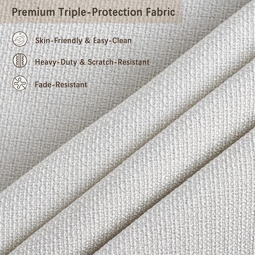 Image of 24 Inch Counter Height Bar Stool, Backless Upholstered Bar Stool with Wood Legs, Modern Farmhouse Saddle Stool for Kitchen Island, Home Bar, Ivory Fabric