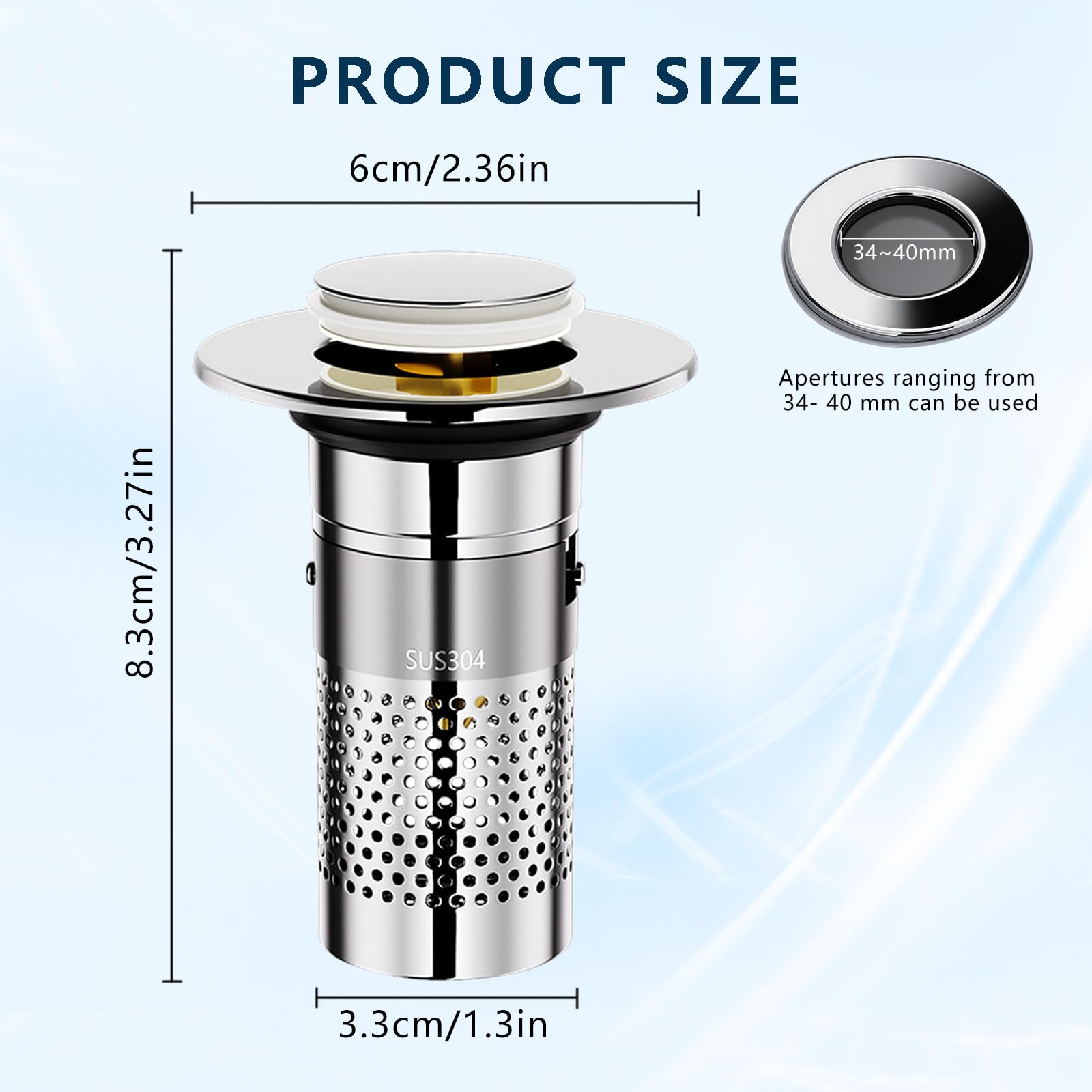 Janety 2 sztuki zatyczek do umywalki do 34-40 mm, sitko do odpływu pop-up, zestaw odpływowy, korek odpływowy umywalka z sitkiem na włosy, sitko do umywalki